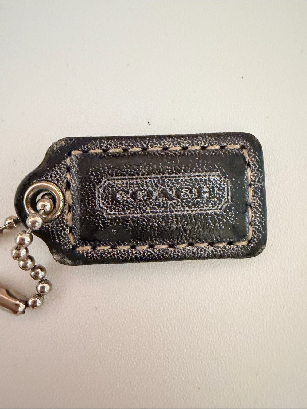Coach Sliver Black  Metallic Leather Hang Tag Bag Charm Keychain Accessory GUC